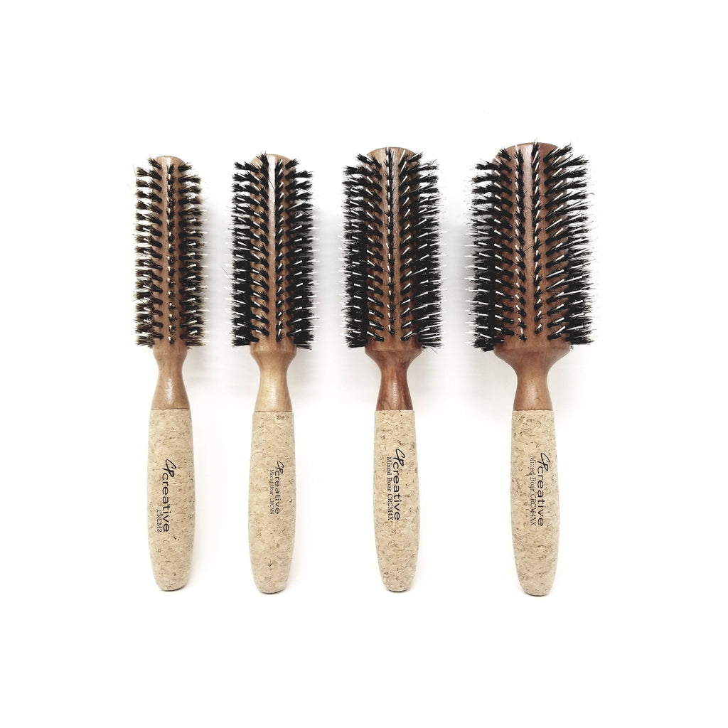 Eco-Friendly Birchwood and Cork Mixed Bristle Round Hair Brush - Creative Professional Hair Tools