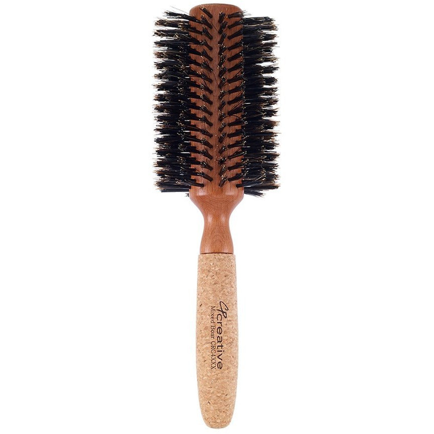 Eco-Friendly Birchwood and Cork Boar Bristle Round Hair Brush - Creative Professional Hair Tools