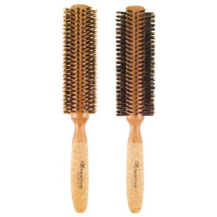 Eco-Friendly Extended 6" Long Cork Barrel Round Hair Brush - Creative Professional Hair Tools